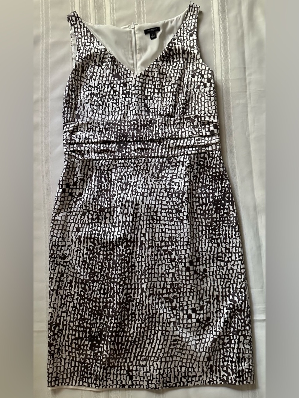 Ann Taylor Animal Print Giraffe Spot Sheath Brown white Silk Midi Dress - Picture 6 of 16